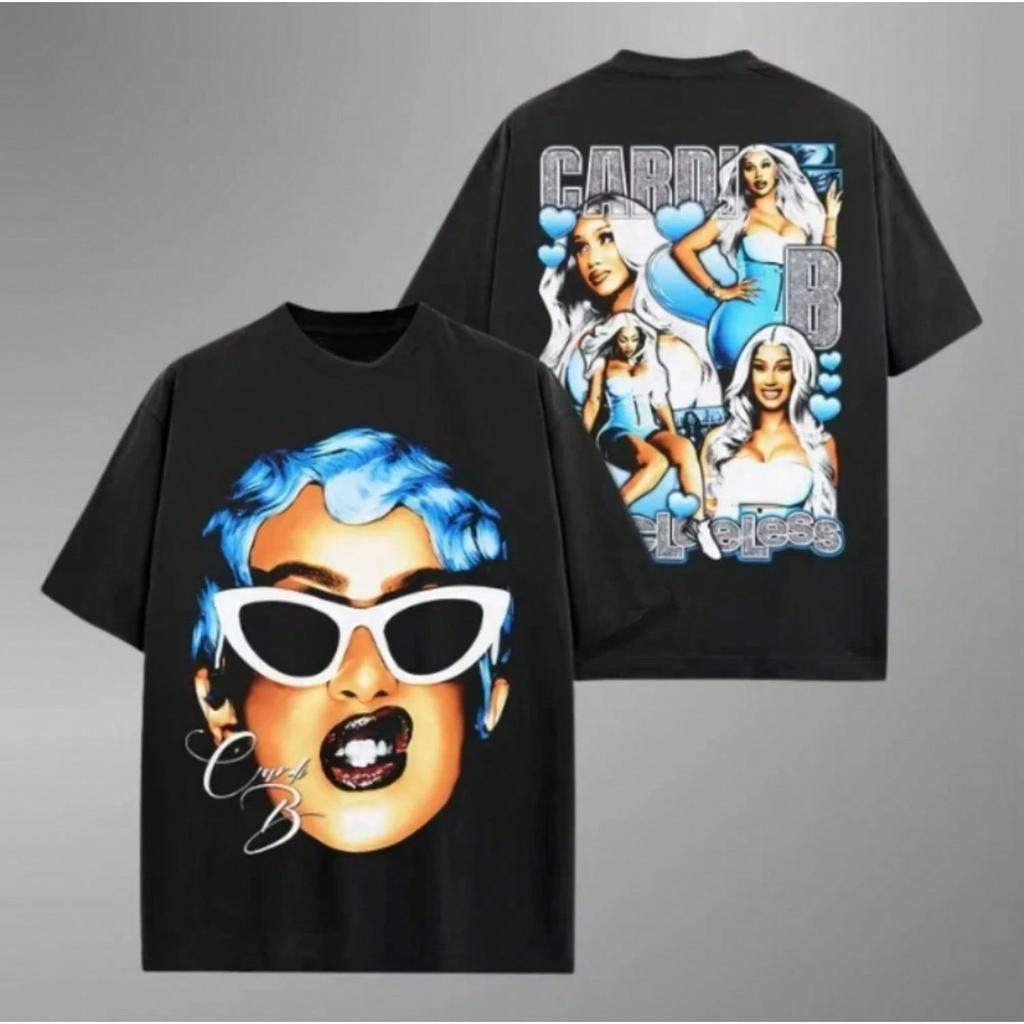 2025 Summer New CARDIB BIG FACEY2K Top T-Shirt Flat Print Large Size Crew Neck Short Sleeve Casual Men's And Women's T-Shirt