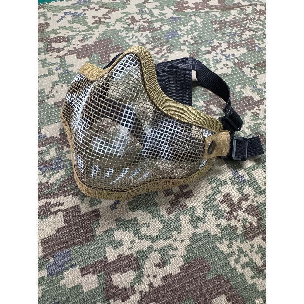 Maschera Facciale Mezza Faccia in Acciaio con Doppia Cinghia V1, Maschera Protettiva Tattica Camo per CS Airsoft Wargame Allenamento