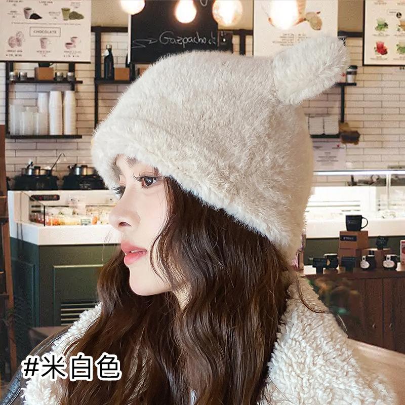 Hat Women's Winter New Cute Simple Versatile Plush Hat Outdoor Warm Windproof Cover Knitted Hat Women