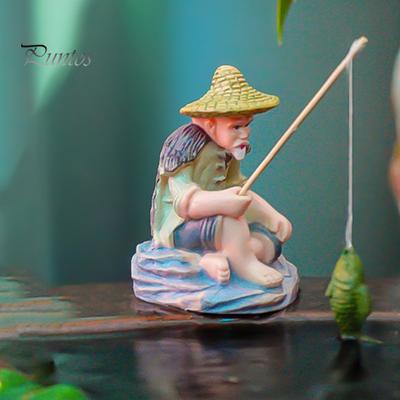 Sitzende Angelfigur aus Sandstein, Fischerstatue, Miniaturlandschaft, Vintage-Zen-Dekoration für Aquarium, Topf, Garten, Heimaquarium