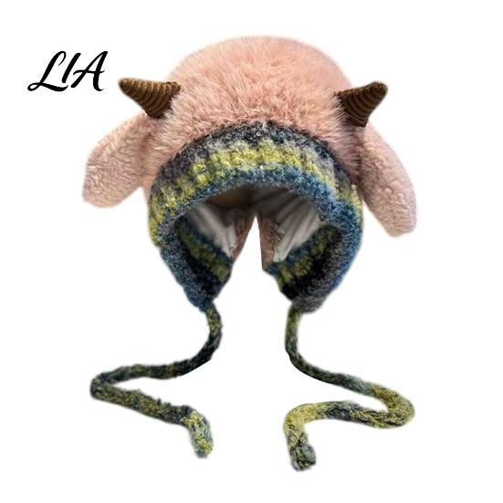 Kids Christmas Gift Winter Accessories Balaclava Hat, Cute Bear Ear Face Mask Fun Cold Weather Outdoor Gear Squeaky Tail, Fuzzy Windproof Ski