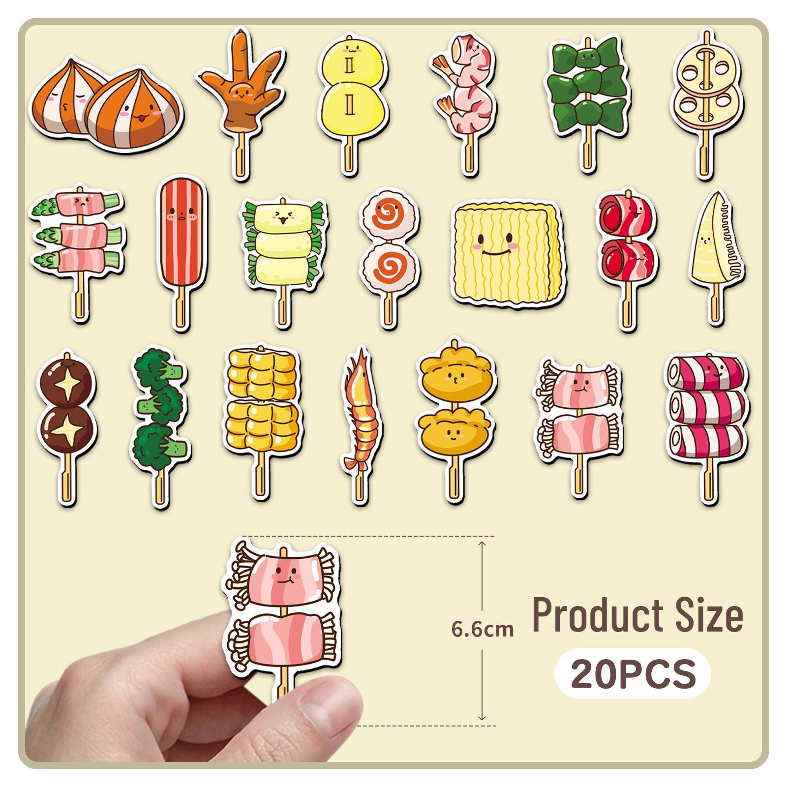 20pcs Cute Cartoon Oden Food Magnetic Skewers for Fridges - Waterproof Magnets