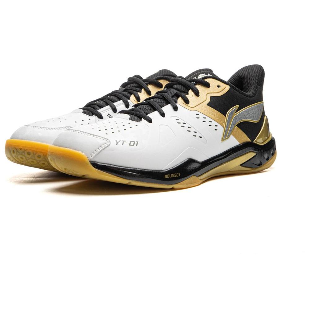 New LiNing Cloud Thunder Lightweight Rebound Low Top Badminton Shoes Unisex White Black Gold AYZU017-4