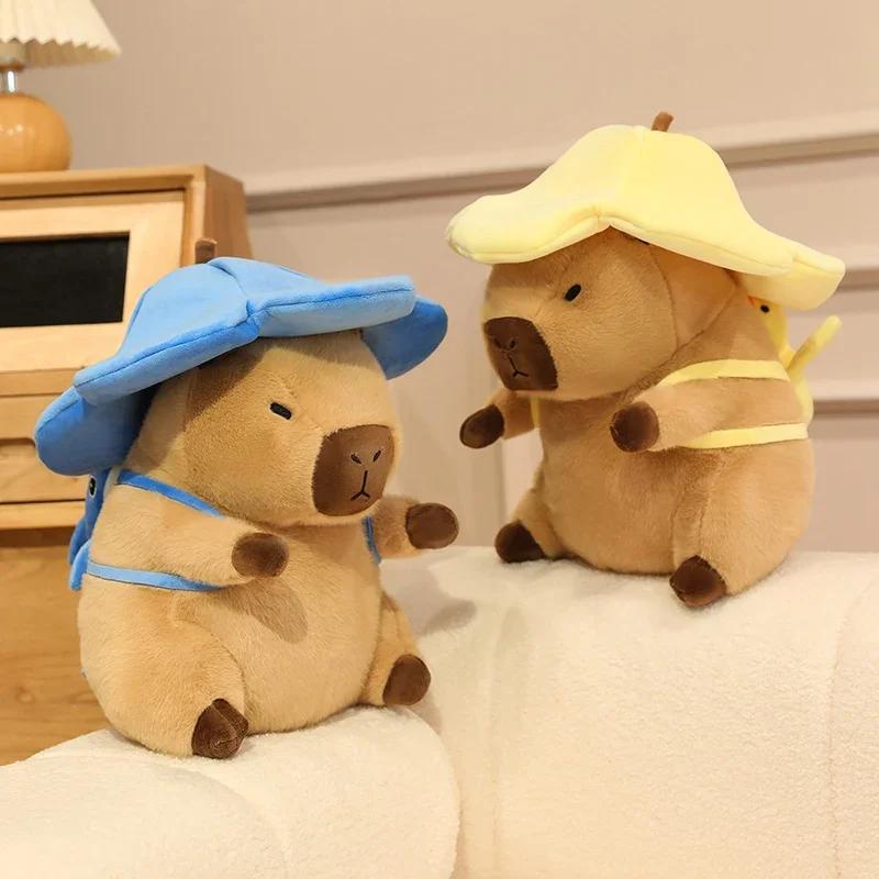 Flower Hat Capybara Soft Guinea Pig Carrying Backpack Doll Stuffed Comfort Pillow Kawaii Room Decor Birthday Gifts