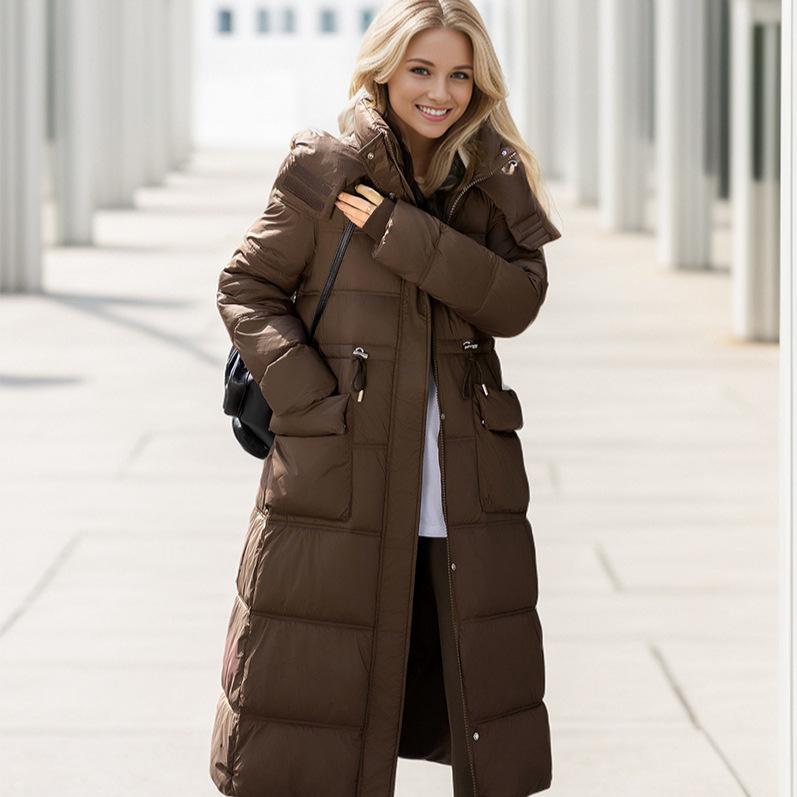 YJKDYK 2024 Women's Padded Jacket Female Hooded 2 Pocket Thicken Warm Long Cotton Jacket Women's Pure Collor Parkas Coats