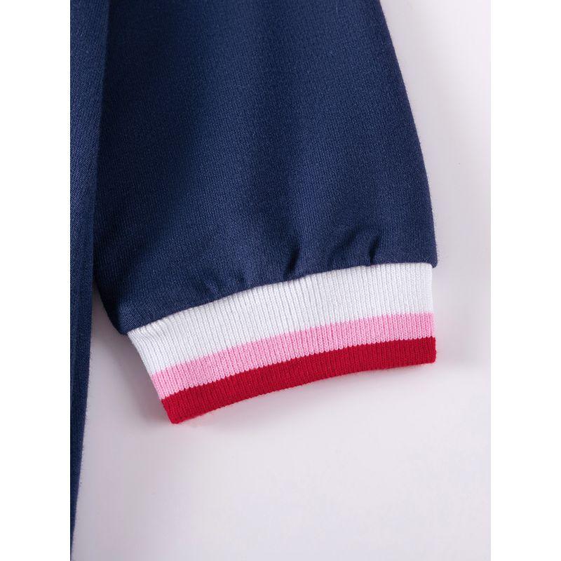 Girls' Dress Spring and Autumn 2025 New Stylish Children's Dark Blue Cherry Mid-Length Casual Sweatshirt Dress