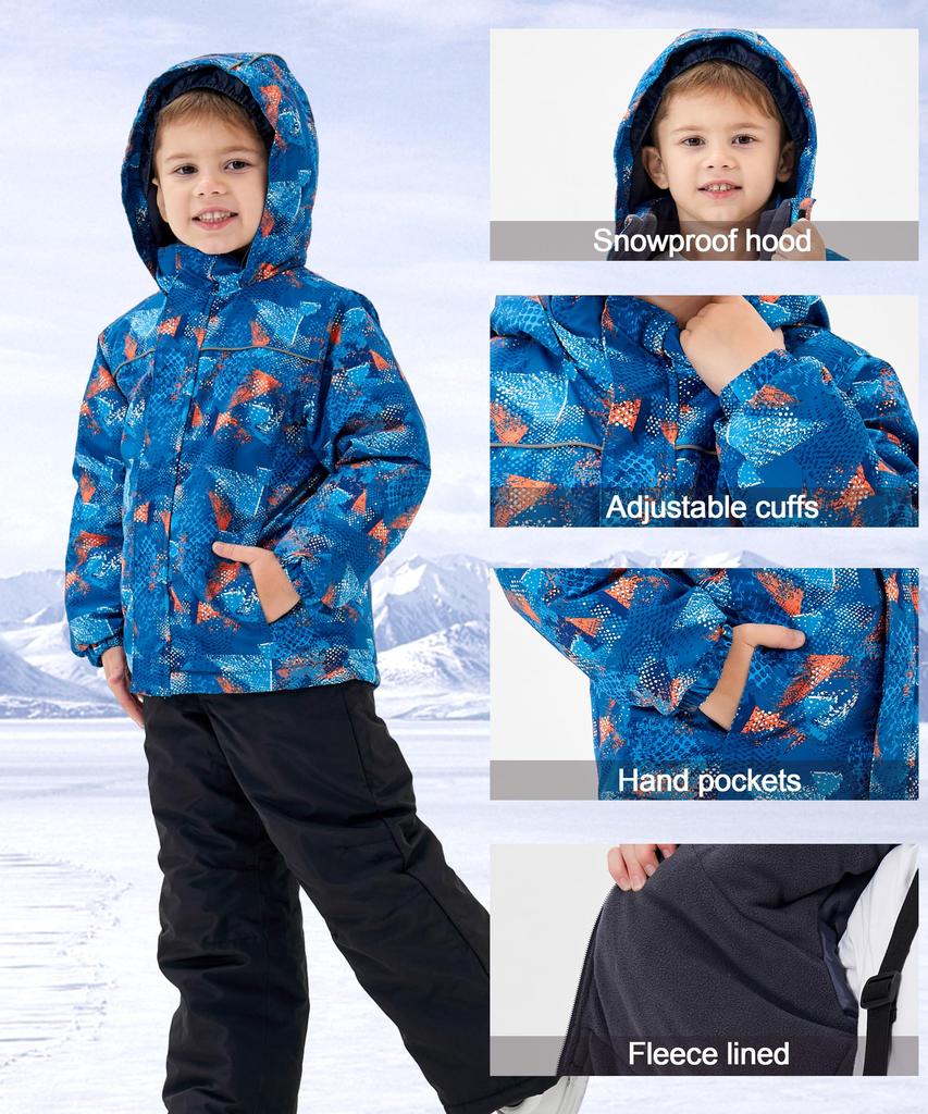Hiheart Ski and Snowboard Wear Set for Down Jacket and Set for Snow Geometric Size 130 Kids' Boys, Pants, 2-Piece Play, Design,