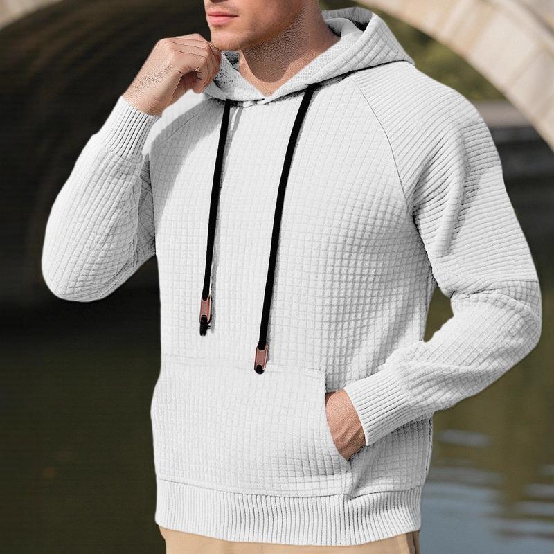 Autumn and winter men's jacquard small square long-sleeved hooded pullover loose sports and leisure sweater