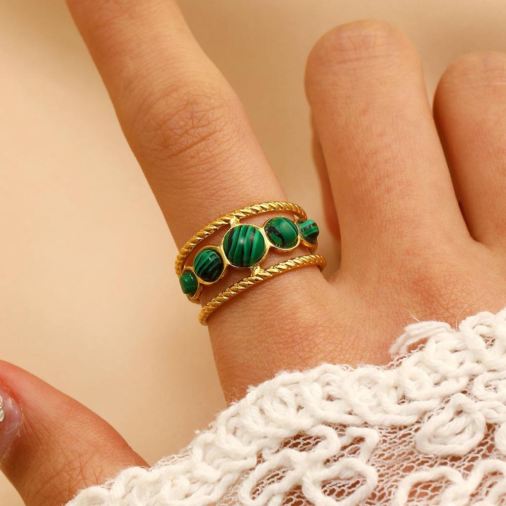 Vintage Turquoise Stainless Steel Open Finger Ring for Women