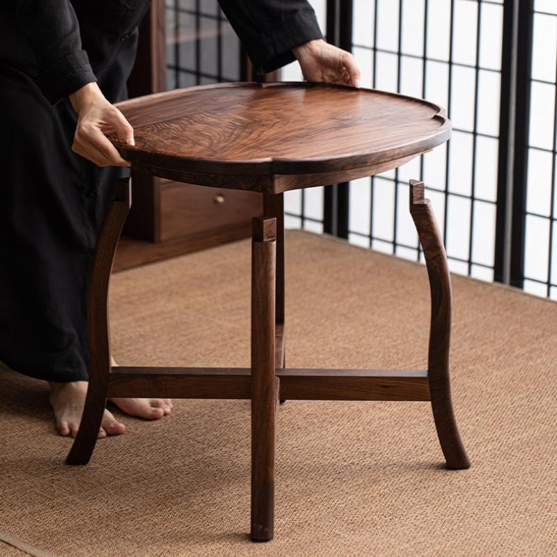 Walnut Wood Coffee Table Retro Folding Portable Circular Tea Table Small Luxury End Tables Home Living Room Desk Furnitures