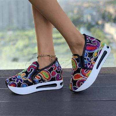 Damen Sneakers Frühling Herbst Slip on Casual Schuhe für Damen Stickerei Dicke Plateau Sneakers Damen Atmungsaktive Mesh-Loafer