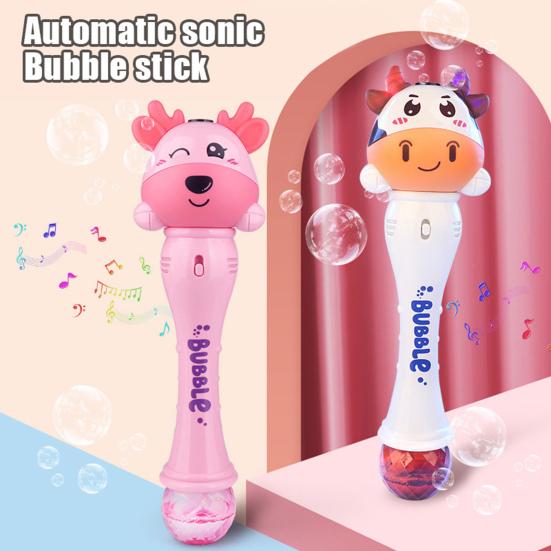 Cartoon Animal Bubble Maker Wand with Sound Light Cow Deer Shape