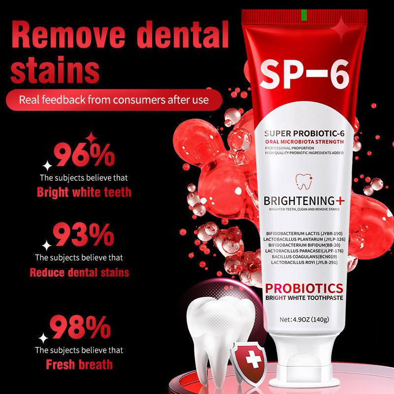 SP-6 Probiotic Whitening Toothpaste: Removes Stains, Freshens Breath, Reduces Bad Breath, and Brightens Yellow Teeth