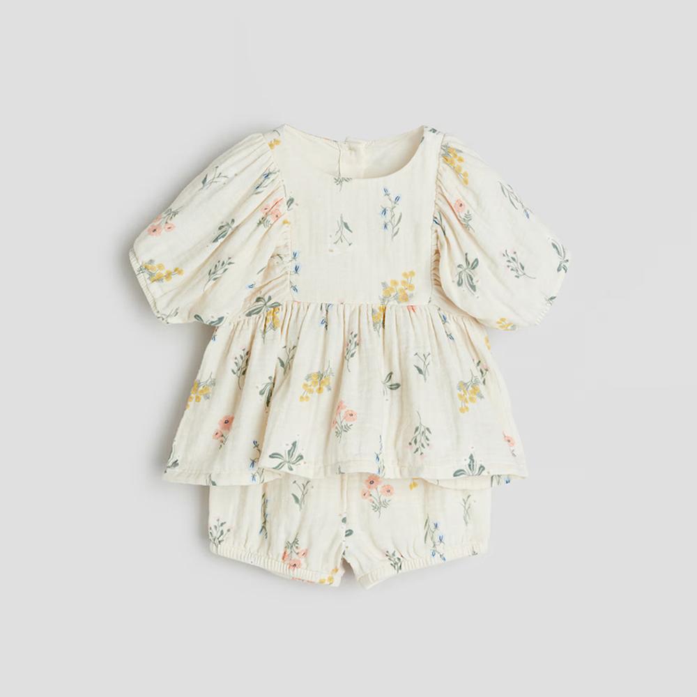 Carino Set Estivo per Bambina in Cotone Biologico Blusa + Pantaloncini Abbigliamento per Bambina Piccola