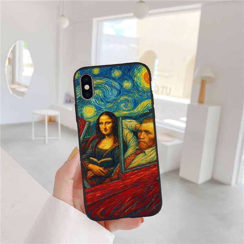BF101 Starry Night Van Gogh Painting Soft Shell Phone Case for iPhone 16 15 14 13 12 Pro Max Plus Mini