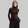 Women Solid Mesh Stand Collar Top Long Sleeve Slim Commute Wear Autumn Winter