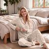 Women's Printed Pajama Set Long Sleeve V-Neck Button-Up Top and Pants with Pockets for Loungewear