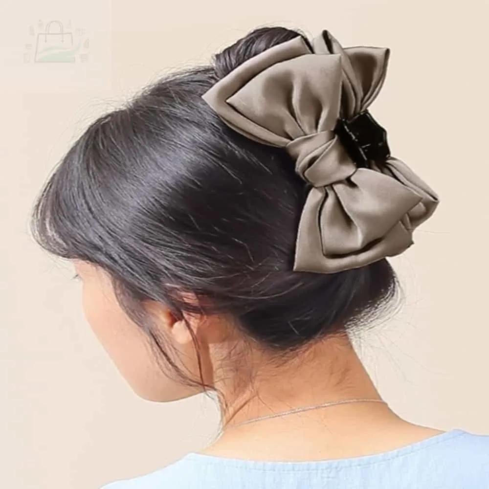 GSTORE Premium Hairpin Hair Fixing Pin Half-Up Hair Hair Clip Silk Large Ribbon Cocoa Claw Clip