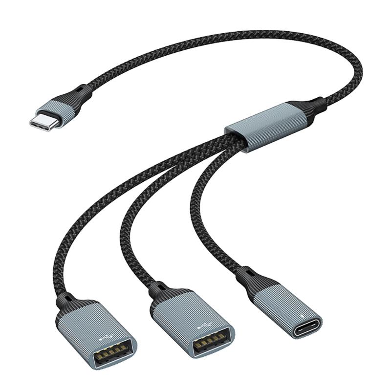 Type C Splitter Cable with 60W Charging and 480Mbps Data Transfer for Phones Tablets Laptops and More