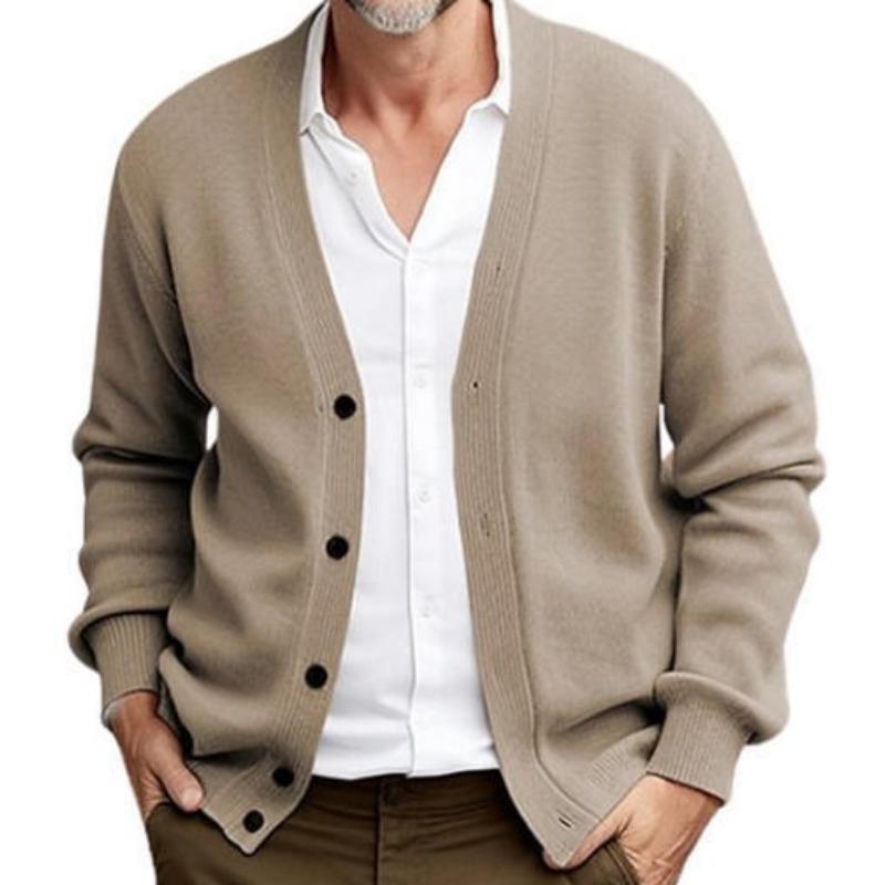 Herren S Business Casual Locker Langarm V-Ausschnitt Knopf Strick Cardigan 4XL khaki