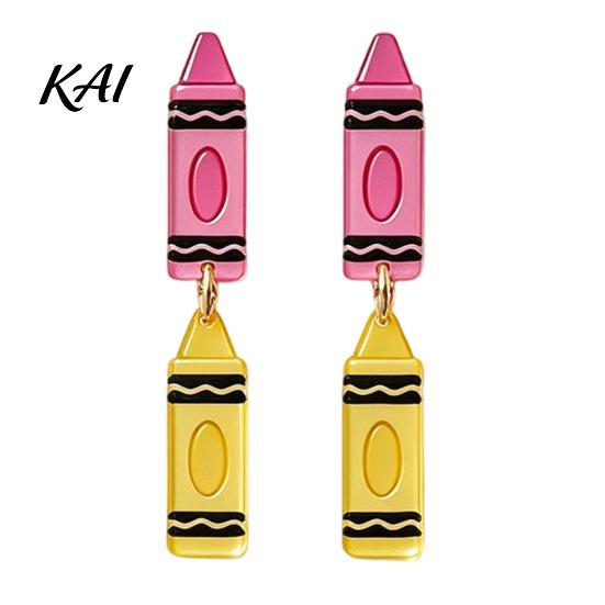 Fun Back to School Jewelry 1 Pair Teacher Earrings for Women, Cute 2D Acrylic Crayon Pencil Backpack Dangle Number Alphabet Earrings, First