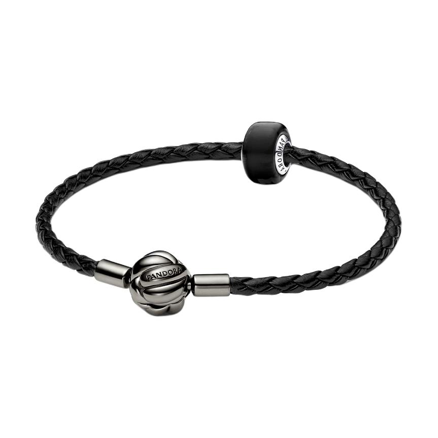 Pandora Leather Gear Set Bracelet Unisex bracelet Black ZT26011309A Box,17.50cm