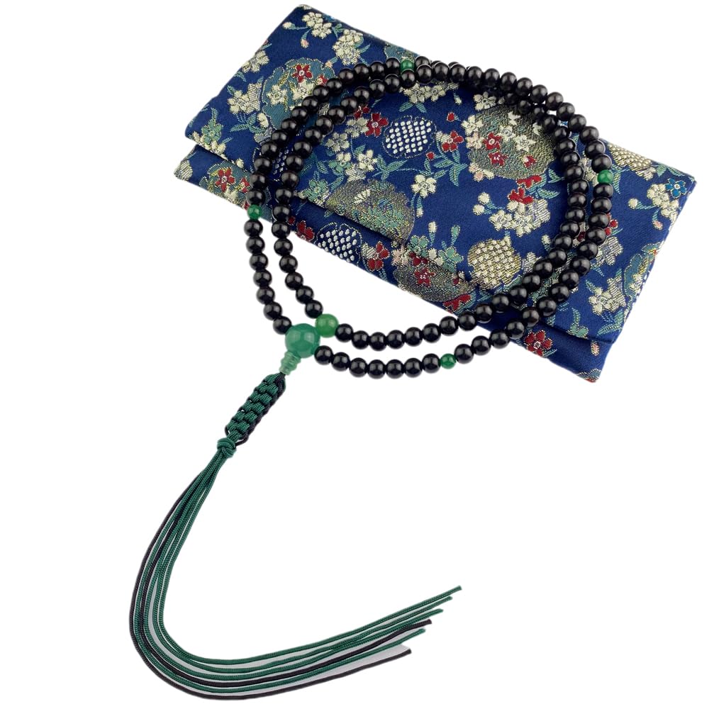 WONDERFUL LOTUS Rinzai Buddhist Prayer Beads for Men Shakuni Ebony Natural Stone Made String Bun Zen Buddhism 108 Beads Prayer Bead Bag Included
