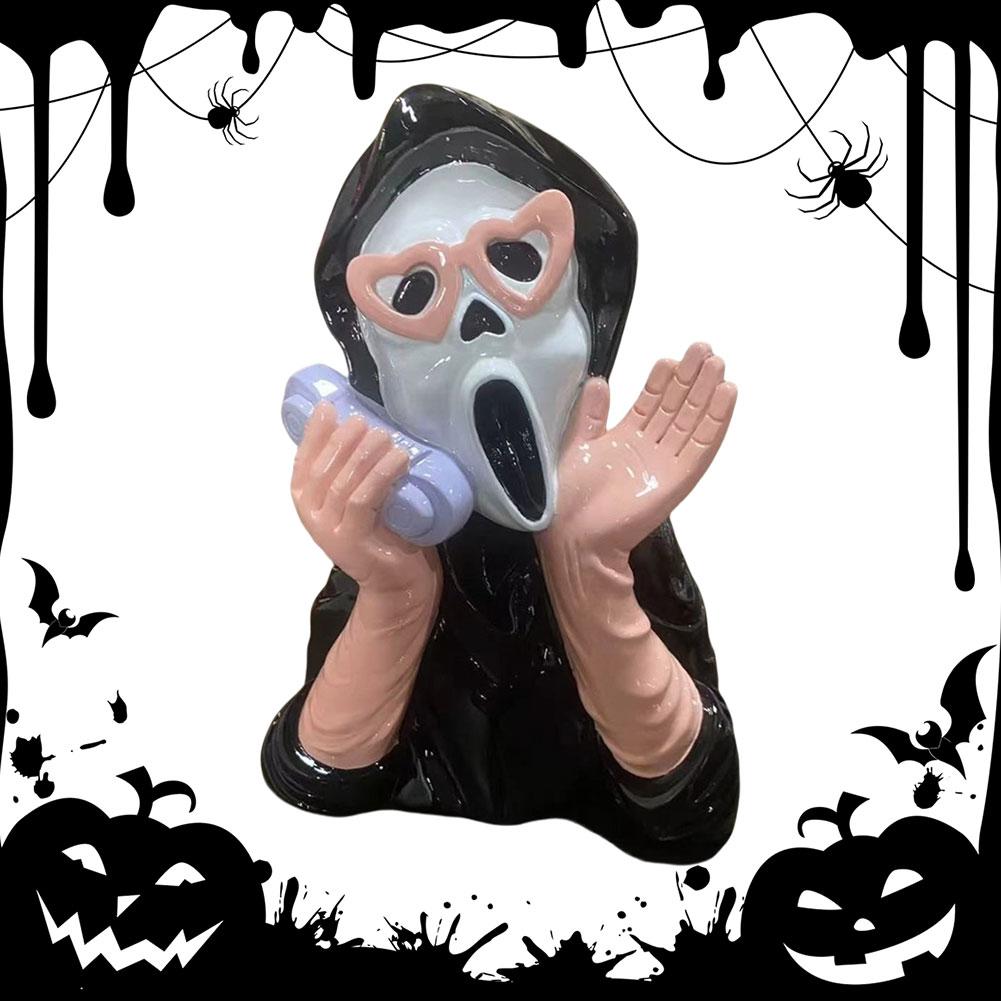 Creative Halloween Resin Ornament Screaming Girl Telephone Ghost Statue Decor Halloween Party Game Room Setting Prop Supplies