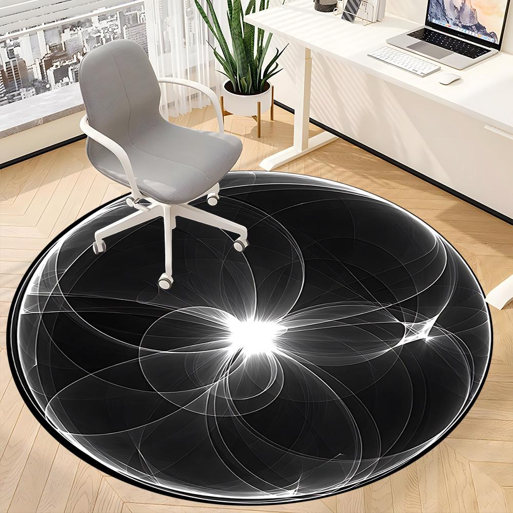 1pc Abstract Circular_Design Chair Carpet for Office, Round Non Slip Durable Large Size Office Carpet, Suitable for Office