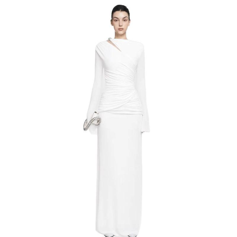Herbst Neue Mode Temperament Langarm Elegant Falten Taille High-End Kleid
