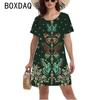 Ladies Summer 3d Butterfly Color Printed Dress Ladies Short-sleeved O-neck Outdoor Casual Retro Elegant A-line Dress