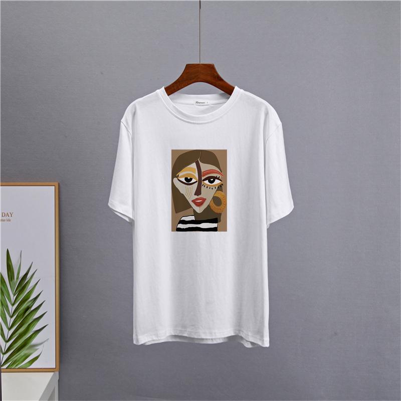 Shellsuning Casual Oversize Aesthetic Art Printed Tshirts Women 2023 Summer New Vintage Cotton Soft Basic Tees Female Fashion Korean Harajuku Tops