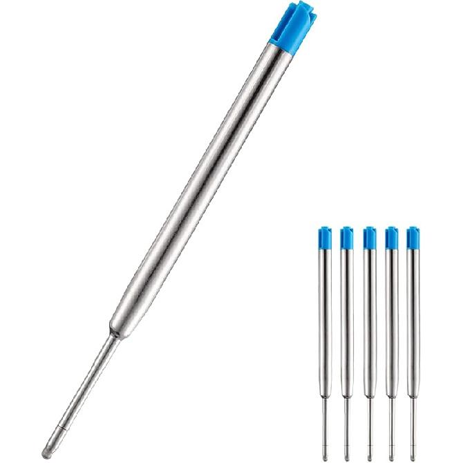 HeTaoCat Black Ink Refill Pack of 5, Replaceable Ballpoint Pen Refills, Medium Point Metal Refil (Black)