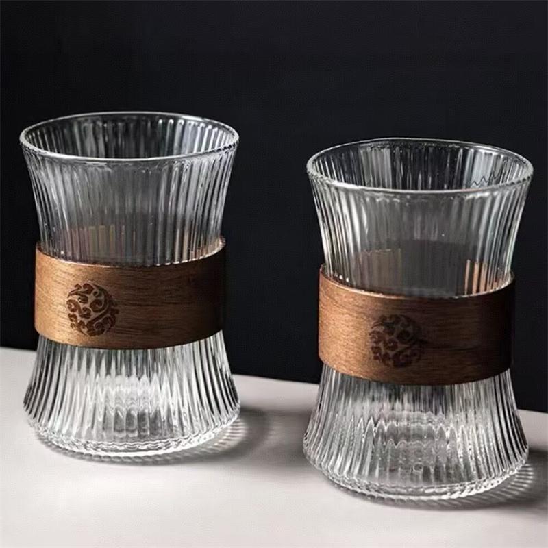 260ml Vertical Stripe Heat-resistant Glass Coffee Mug Walnut Cup Sleeve Glass Cup Coffeeware Beautiful Tea Mugs