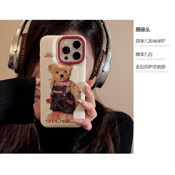 Unique plush denim bear iPhone 13 case, suitable for iPhone 15, silicone for 11, anti-drop for 14 Pro Max, 16