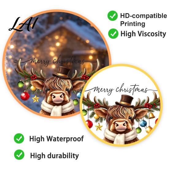 Christmas Glass Clings Cute Highland Cow Static Window Sticker PVC Waterproof Cling for Holiday Reusable Decals Home Decoration Removable