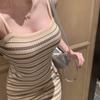 Summer Retro Color Matching Striped Waist a Word Suspender Dress Women's Clothing Spice Girl Slim Slim Slim Hip Skirt
