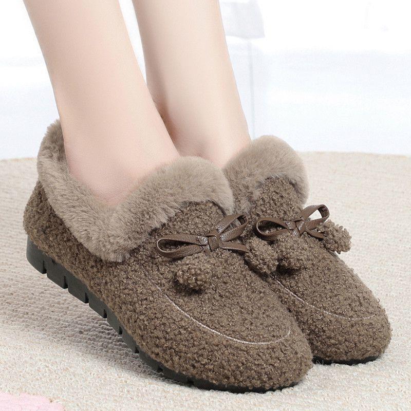 

Зимние Теплые Женские Балетки Домашние Хлопковые Тапочки с Толстой Подошвой Нескользящая Теплая Обувь Мягкая Подошва Плюшевые Послеродовые Туфли 36