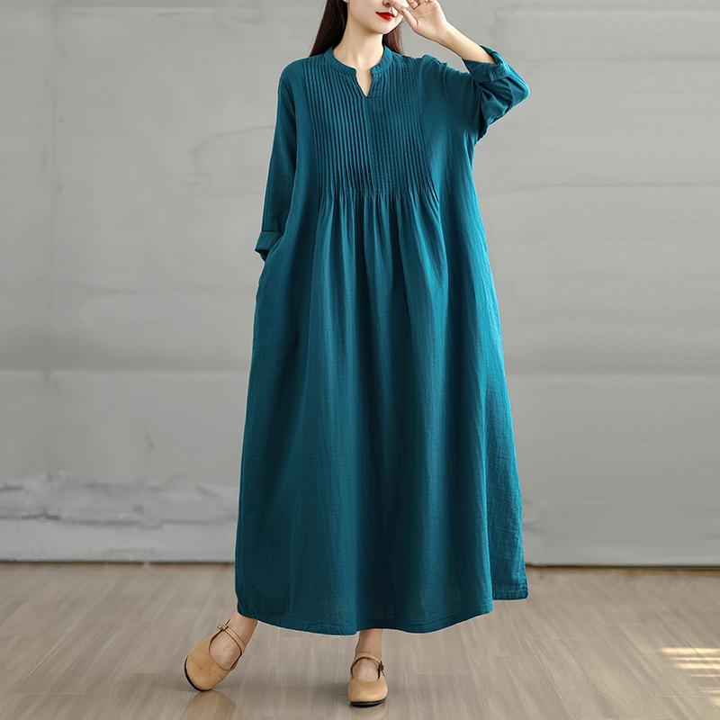 DIMANAF 2025 Women Plus Size Autumn Long Dress Loose Casual Oversize Long Sleeve Maxi Vintage Dress Cotton
