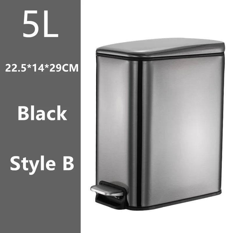 New 5L Stainless Steel Step Trash Can with Silent Gentle Lid for Kitchen Home Office Foot Pedal Trash Can Automatic Dustbin