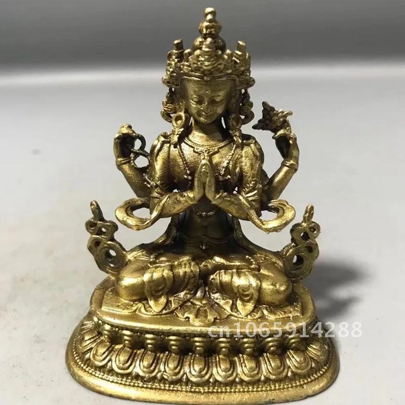Alloy Buddha Ornament Four-Armed Avalokiteshvara Buddha Ornament Tibetan Height Home Crafts Guanyin Decoration Living 6cm Room