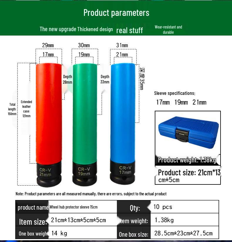 1/2 Air Impact Wrench Set with Colored Sleeves for Tire Screws - Extended Pneumatic Electric Socket