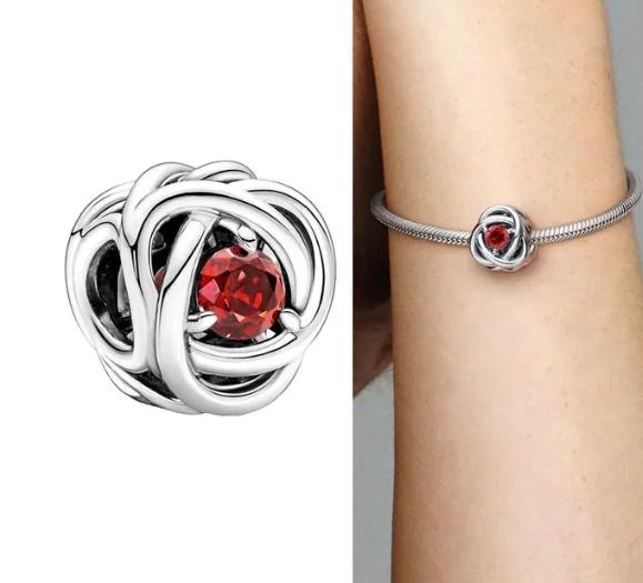 Copper Twelve Month Birthstone Heart Eternity Charms Beads Pendant Fit Original Bracelet For Women Fine Jewelry