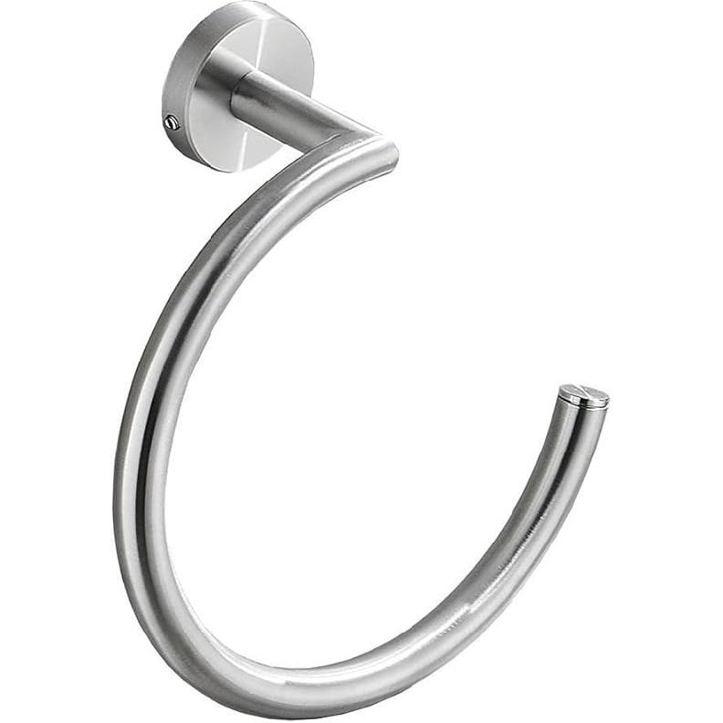 Single Post Bathroom Towel Ring, Wall Mounted Bath Towel Rack, Decorative Towel Hanger Stainless Steel (Black)