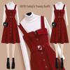 Women's Red Corduroy Overalls Christmas Dress - Autumn/Winter 2025 Over-the-Knee Set