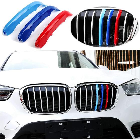 Tricolored Grille ert Trims Compatible with BMW 2016- X1 Accessories for Sport 8-Beams Kidney Grille