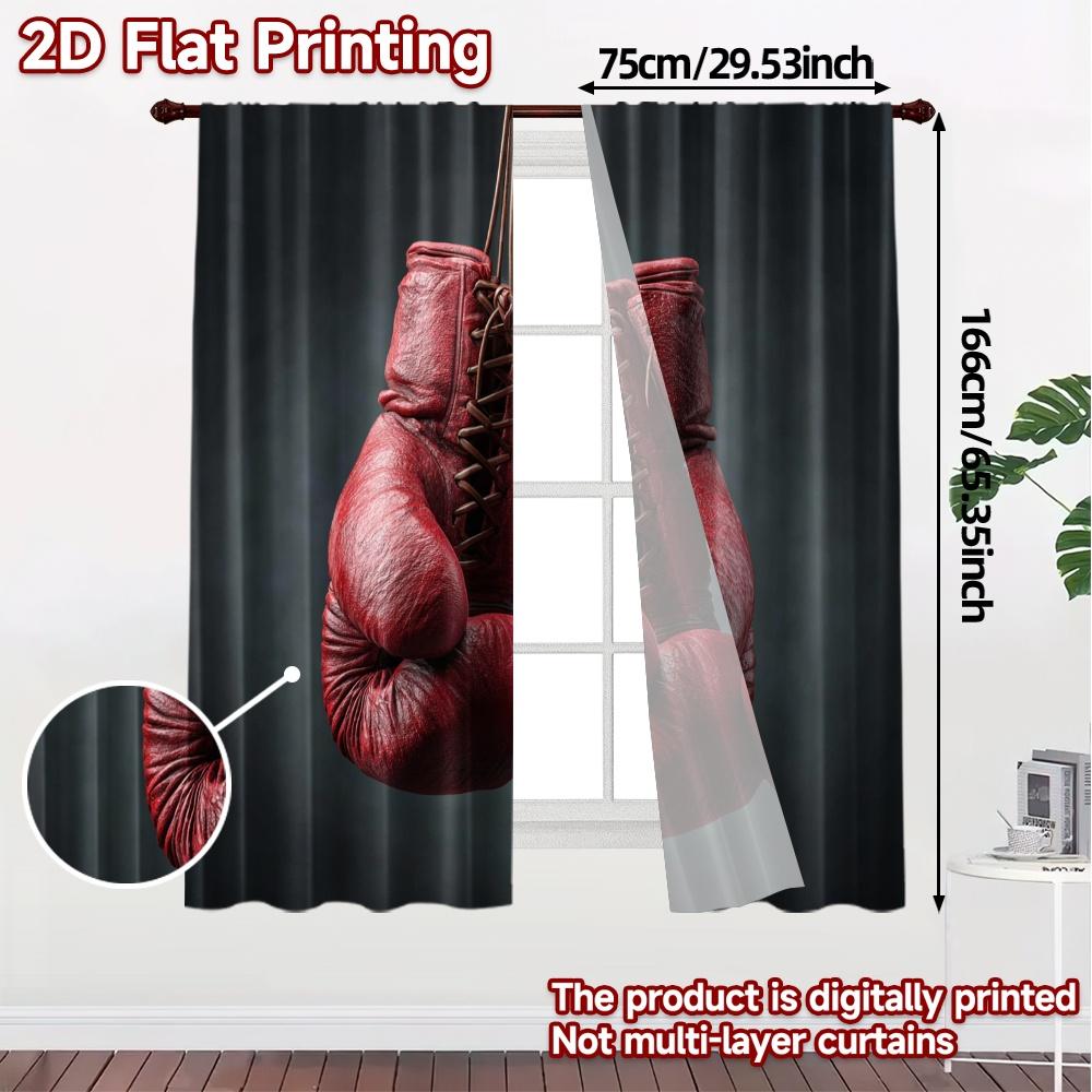 Set Of 2 Modern Flat Printing Curtains Without Rod Boxinggloves Pattern Yarn Decorations Outdoor Decorative Curtain Polyester