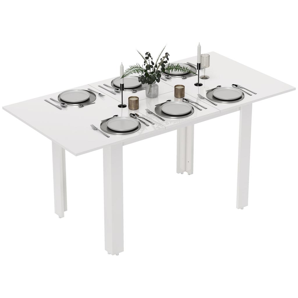 Extendable Dining Table, 120-160 x 70 cm, Adjustable Kitchen Table for 4-6 People, MDF, High-Gloss White
