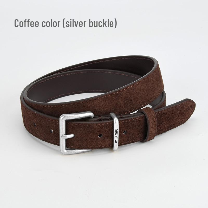 

Женский винтажный замшевый нубуковый кожаный пояс на талию с пряжкой-булавкой - Универсальный для юбок и джинсов 105cm