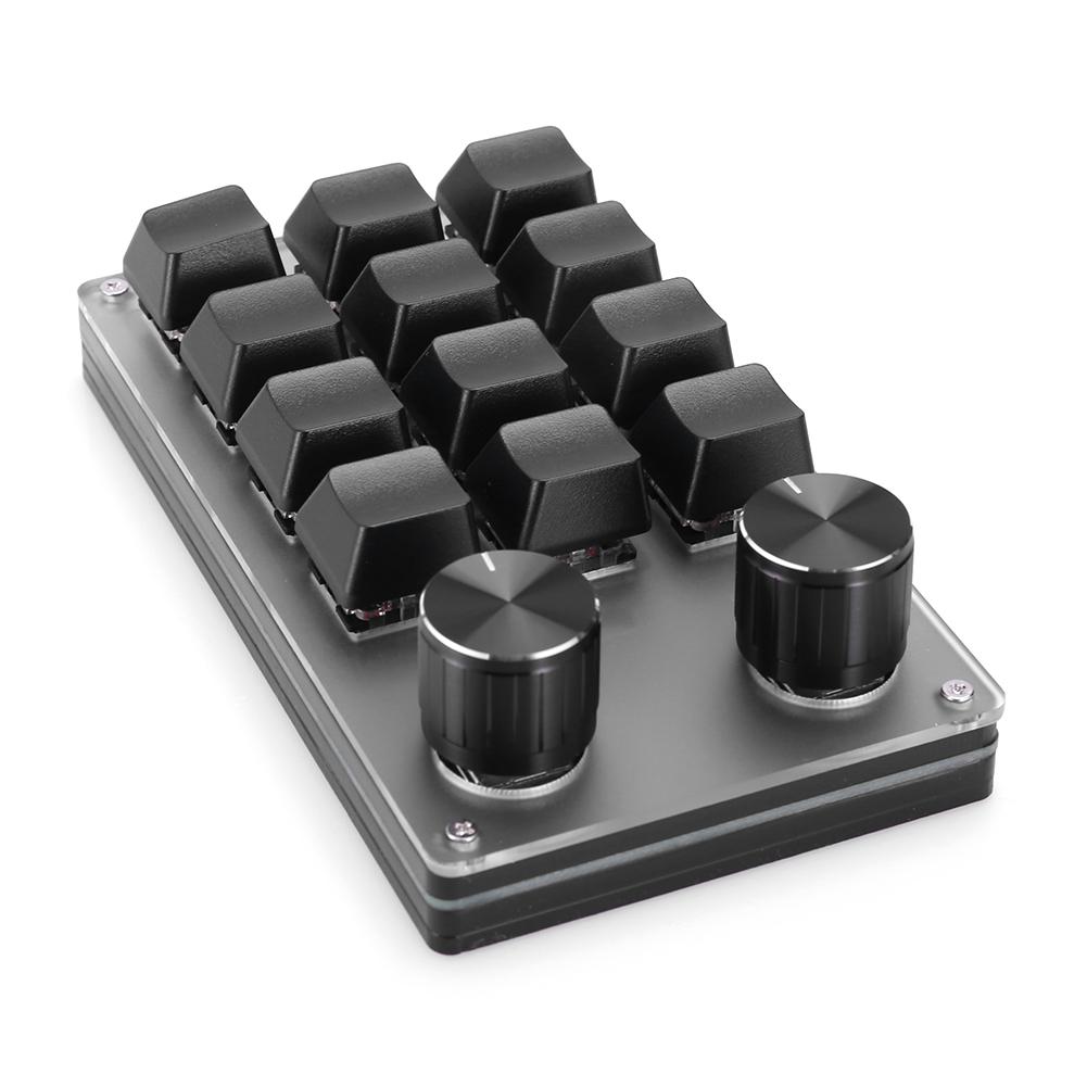 12 Key 2 Knob Programming Macro Knob Keyboard Bluetooth-Compatible/Wired Red Switches for Gamers/Designers/Video Editor